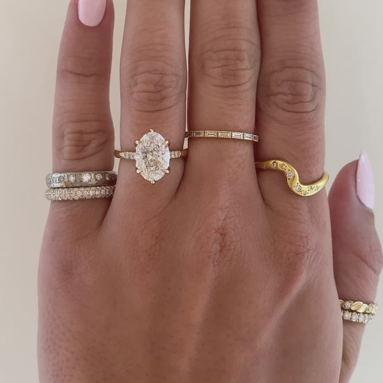 caption:Shown with 2.5ct oval in 14k yellow gold