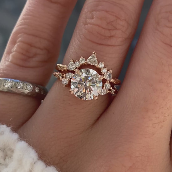 caption:Shown with Harmony engagement ring in 14k rose gold