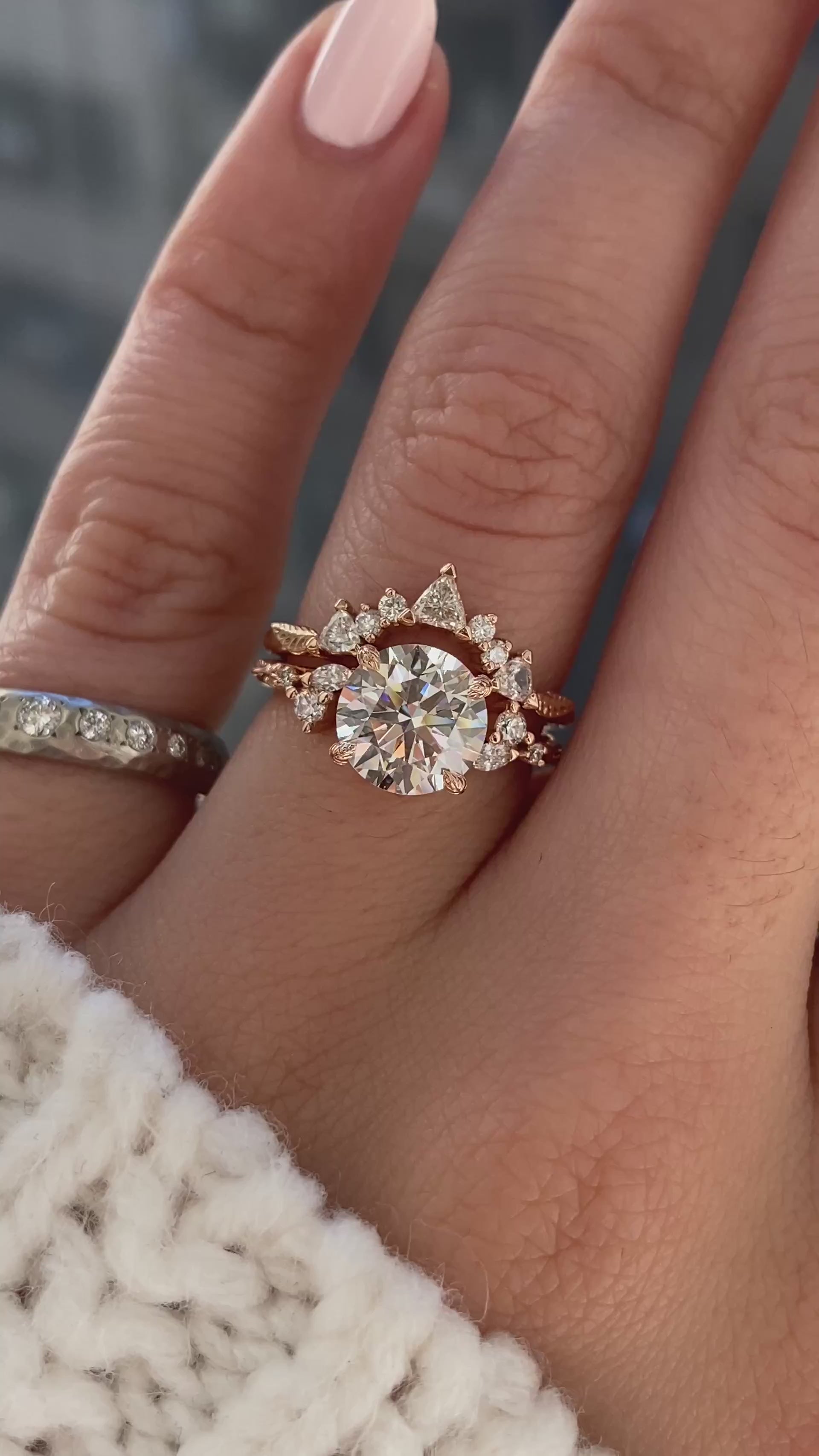 caption:Shown with Harmony engagement ring in 14k rose gold