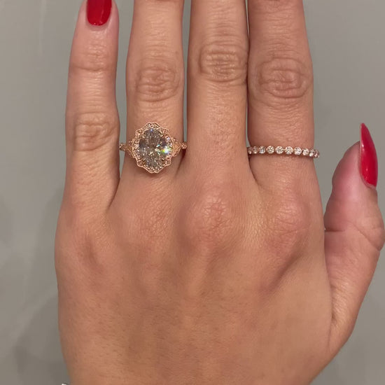 caption:Shown with 2ct oval diamond in 14k rose gold