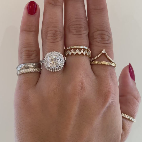 caption:Shown with 3ct cushion cut in platinum