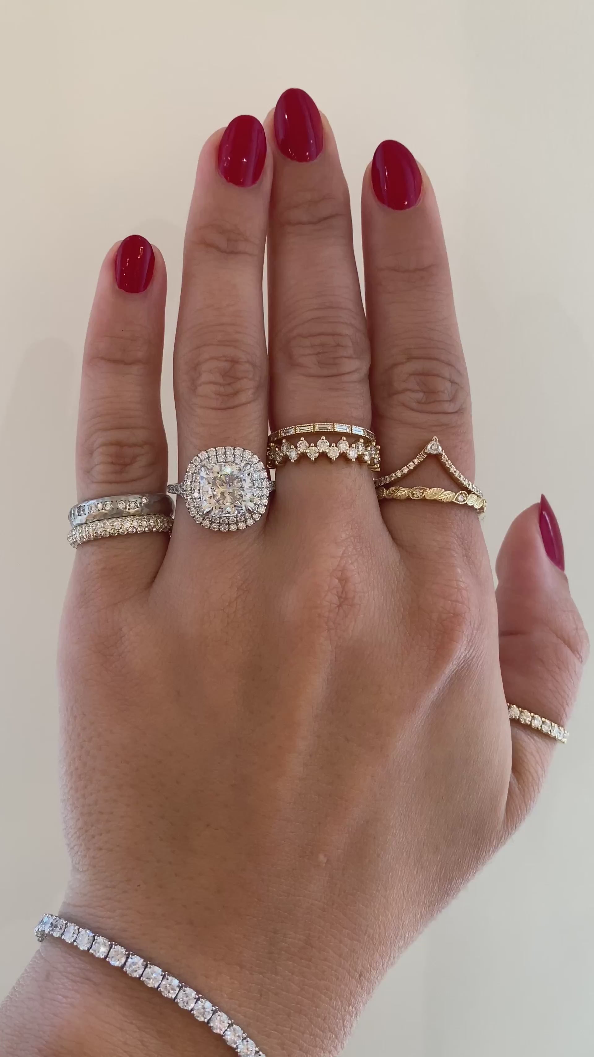 caption:Shown with 3ct cushion cut in platinum