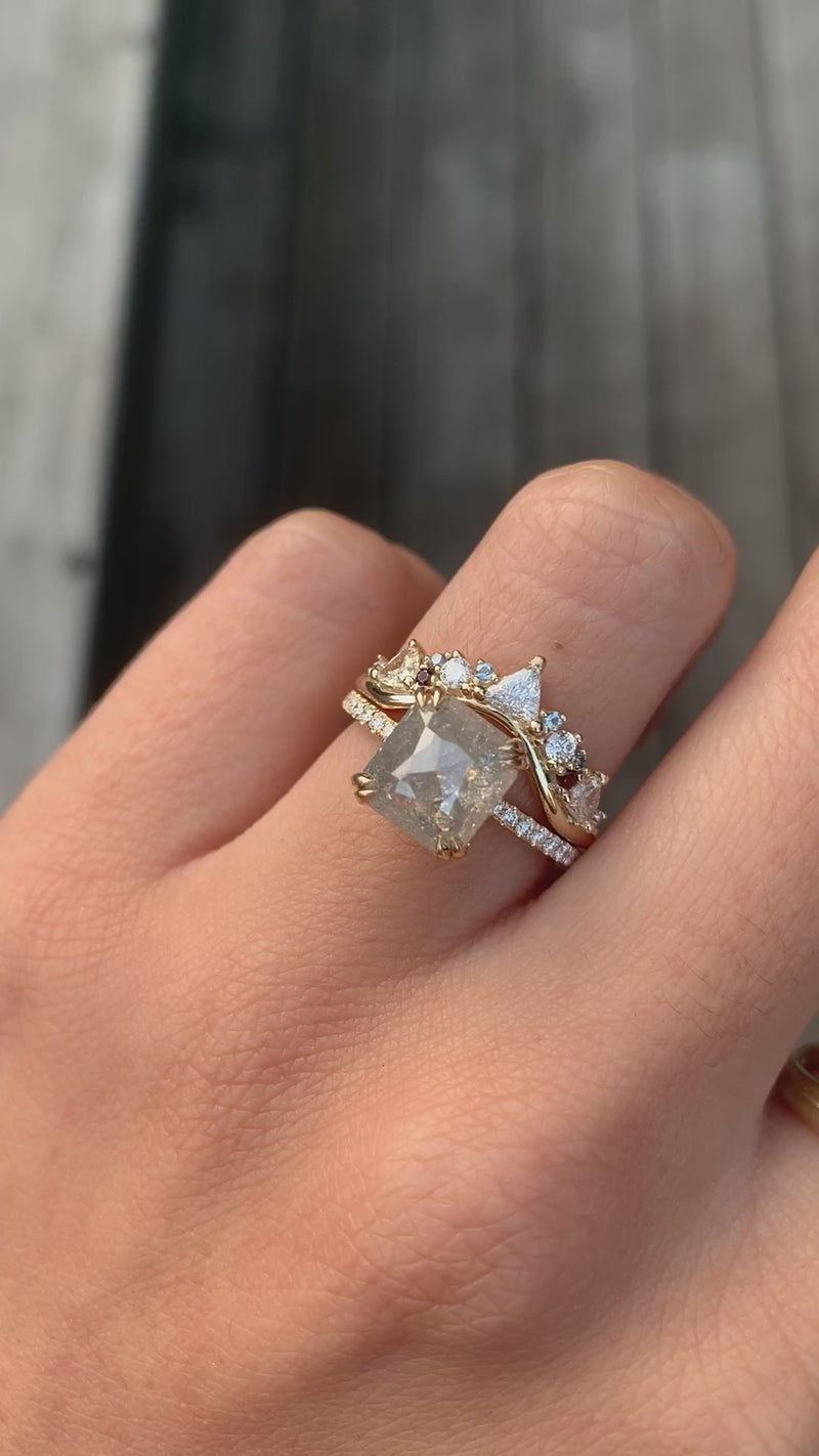 caption:Paired with Tempest wedding band in 14k yellow gold