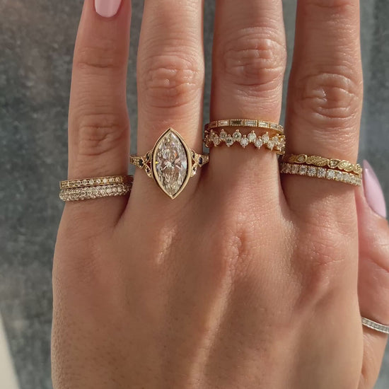 caption:Shown with 3ct marquise diamond in 14k yellow gold