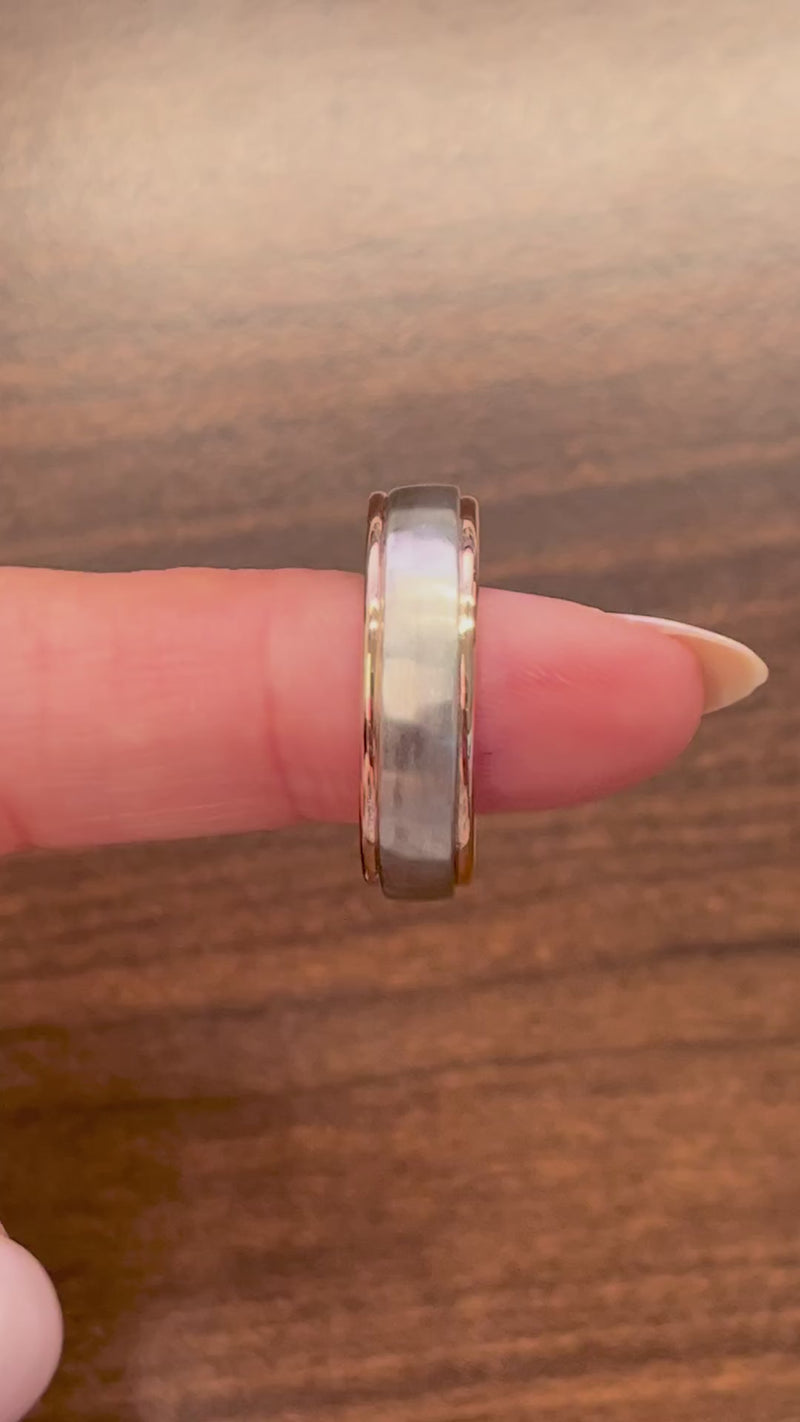 caption:Shown with 14k rose gold edges & platinum center in satin finish