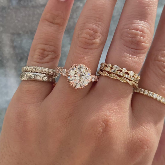 caption:Shown with 3ct round diamond in 14k rose gold 
