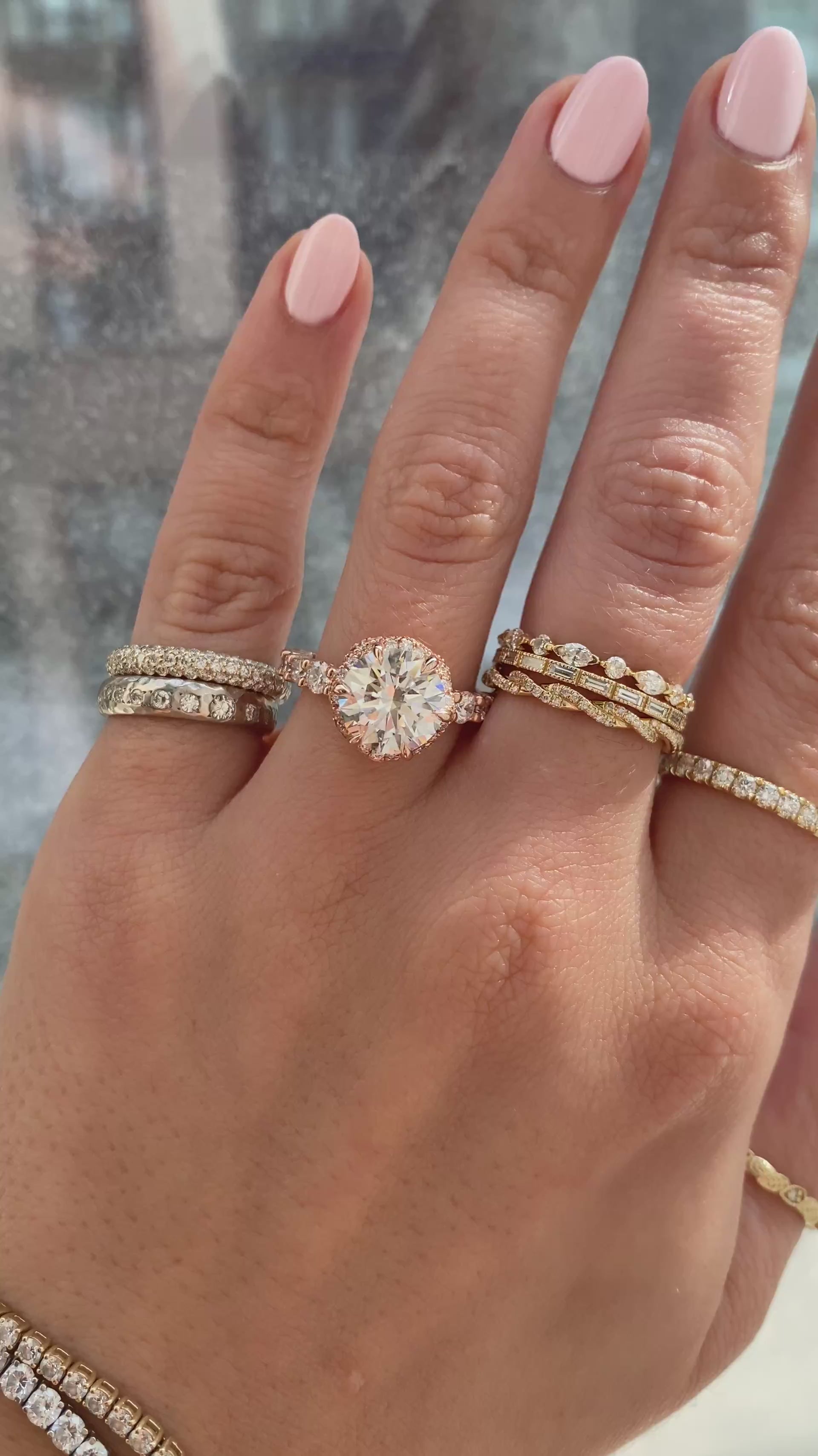 caption:Shown with 3ct round diamond in 14k rose gold 