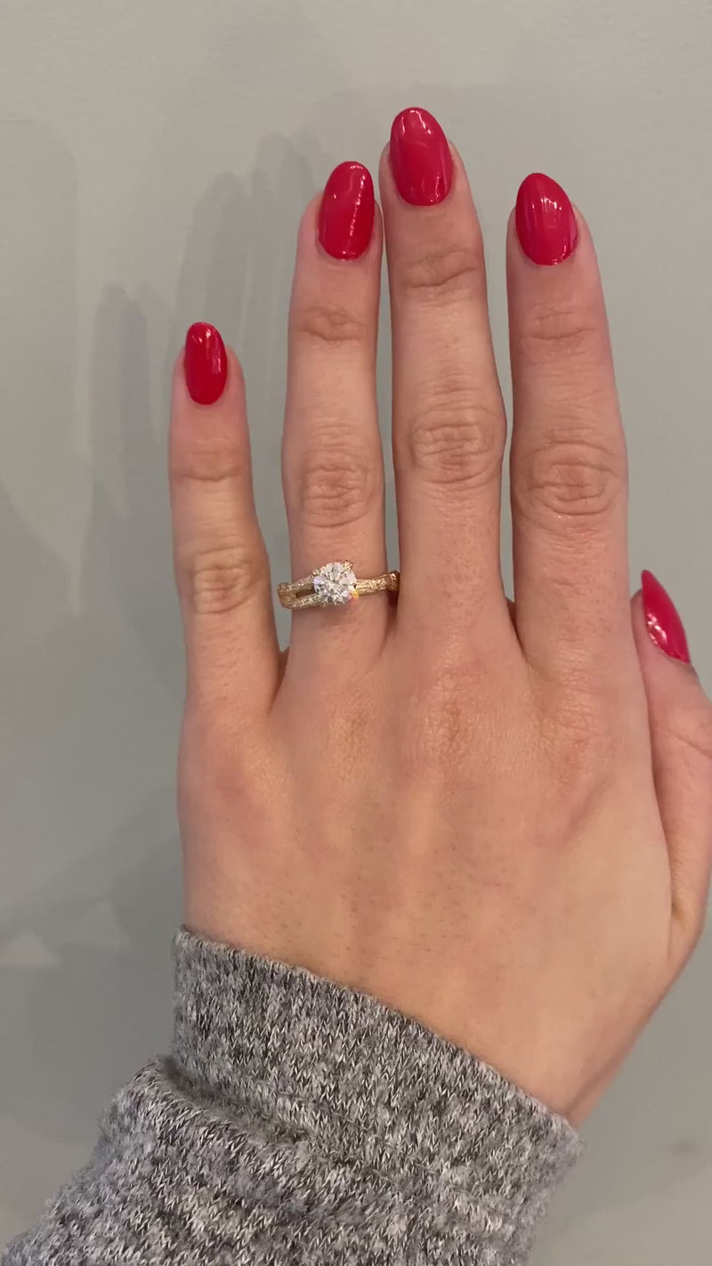 caption:Shown in yellow gold with 1ct round diamond