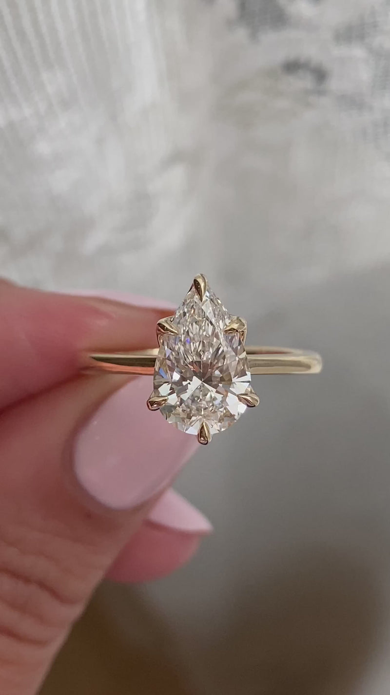 caption:Shown with 2.2ct pear diamond in 14k yellow gold
