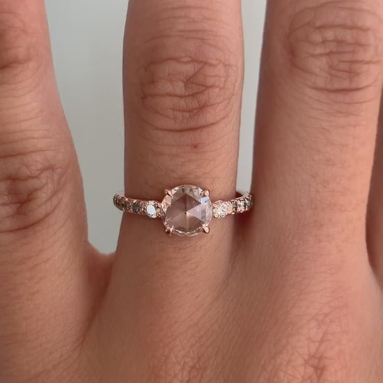 caption:Shown in 14k rose gold with 1ct rose cut moissanite