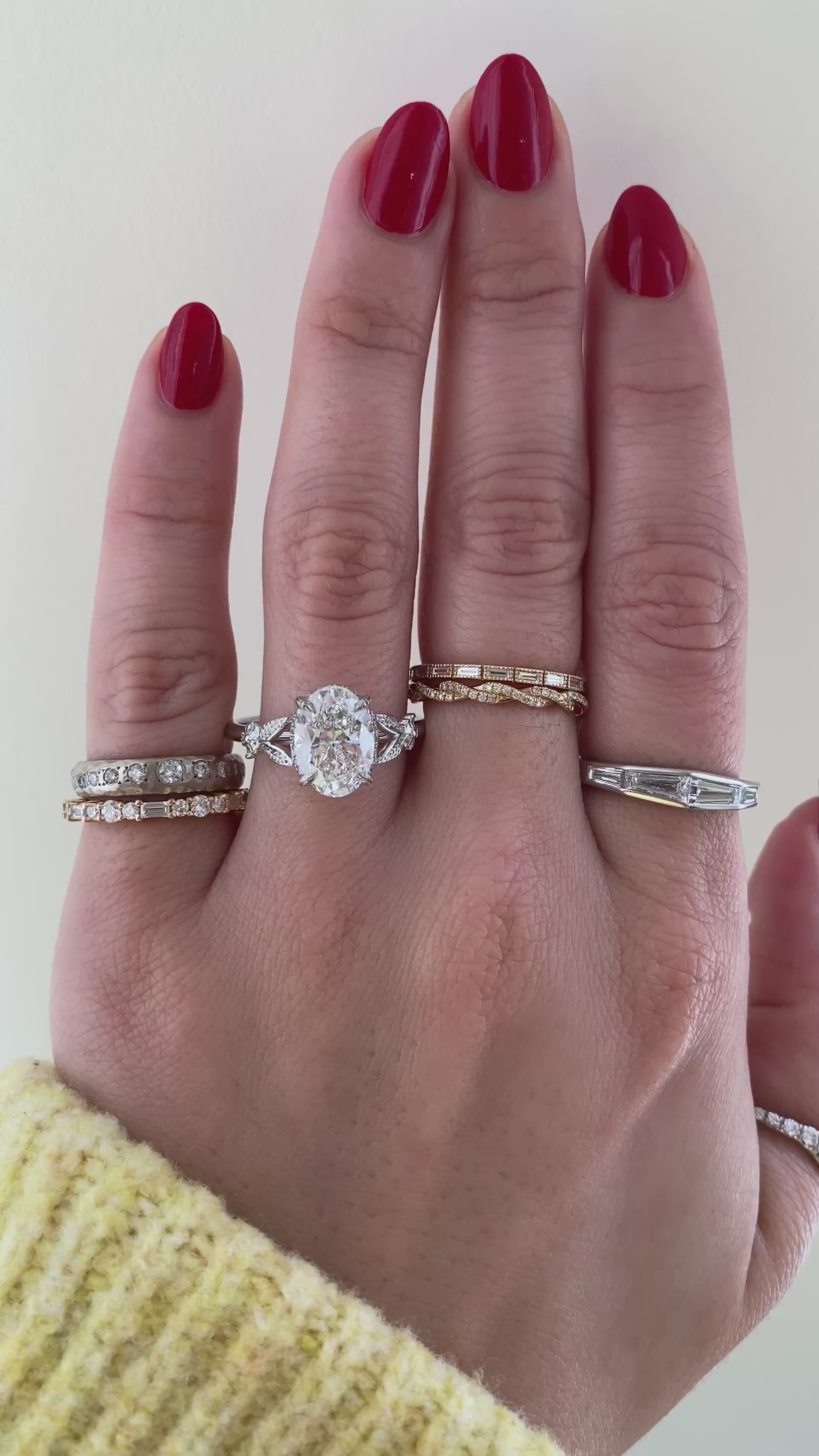 caption:Shown with 3ct oval in platinum, customized with birthstone accents