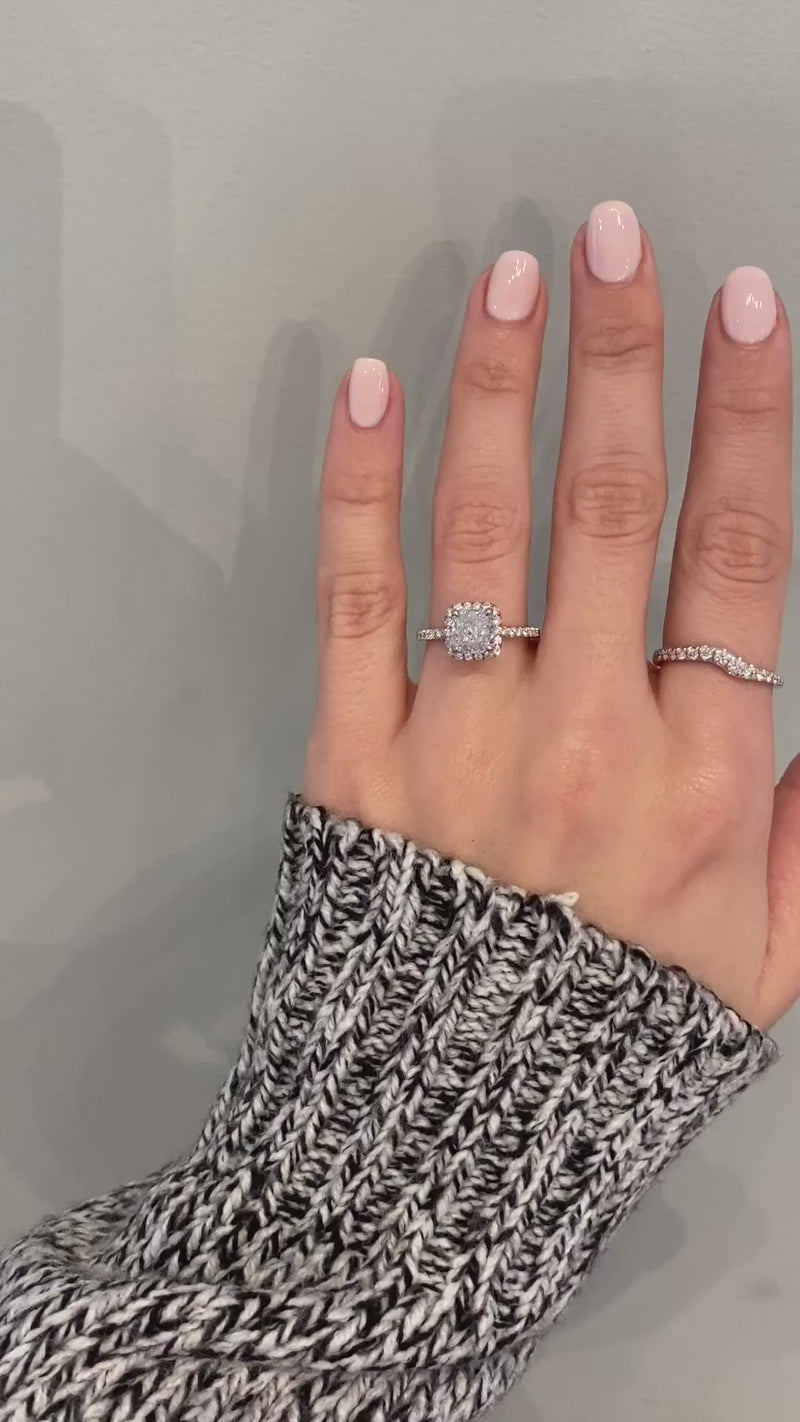 caption:Shown with 1.55ct cushion cut diamond in platinum