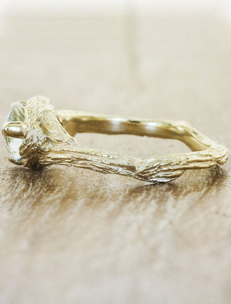 bark inspired aquamarine engagement ring