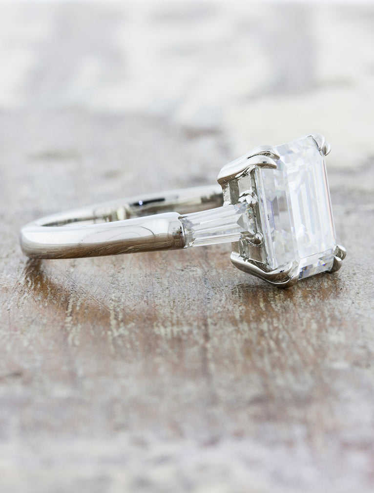 Lucille: Three Stone Emerald Cut Diamond Engagement Ring | Ken & Dana ...