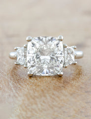 4 Carat Three Stone Cushion Cut Diamond Ring | Ken & Dana Design