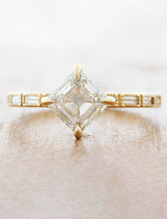 caption:Shown with 1.75ct asscher cut diamond in 14k yellow gold