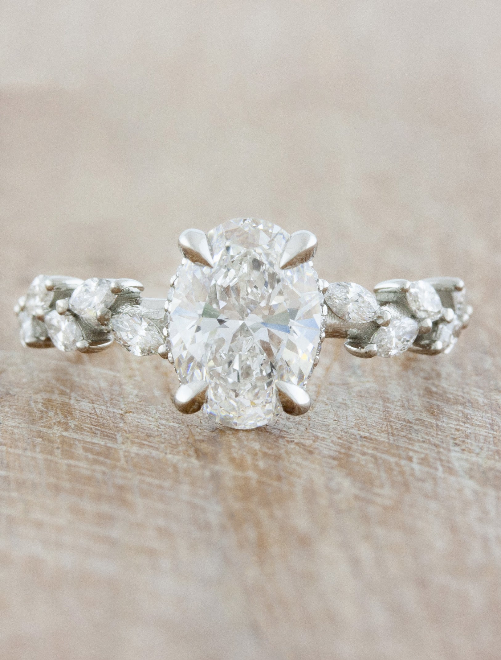 Arden: Vintage Inspired Oval Engagement Ring with Diamond Cluster Band ...
