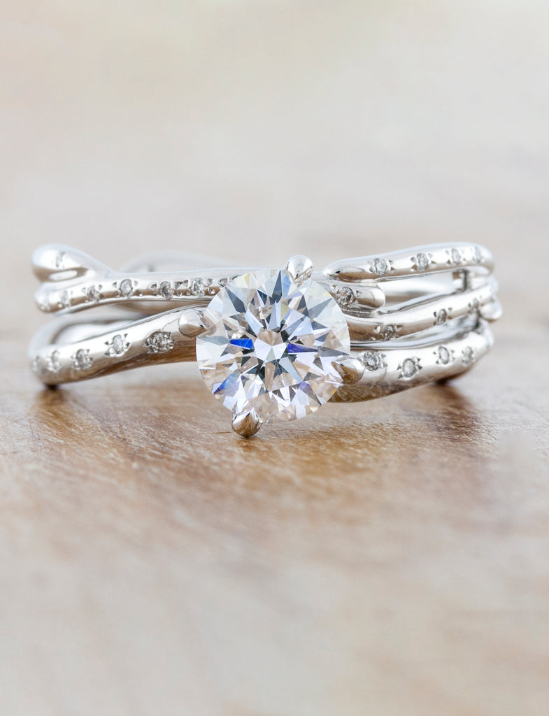 caption:Shown in 14k white gold option paired with Selene wedding band