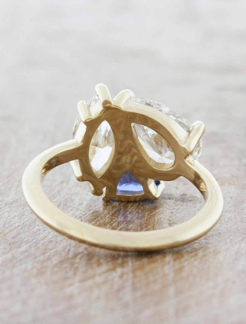 Azure Clustered ThreeStone Diamond and Sapphire Engagement Ring Ken