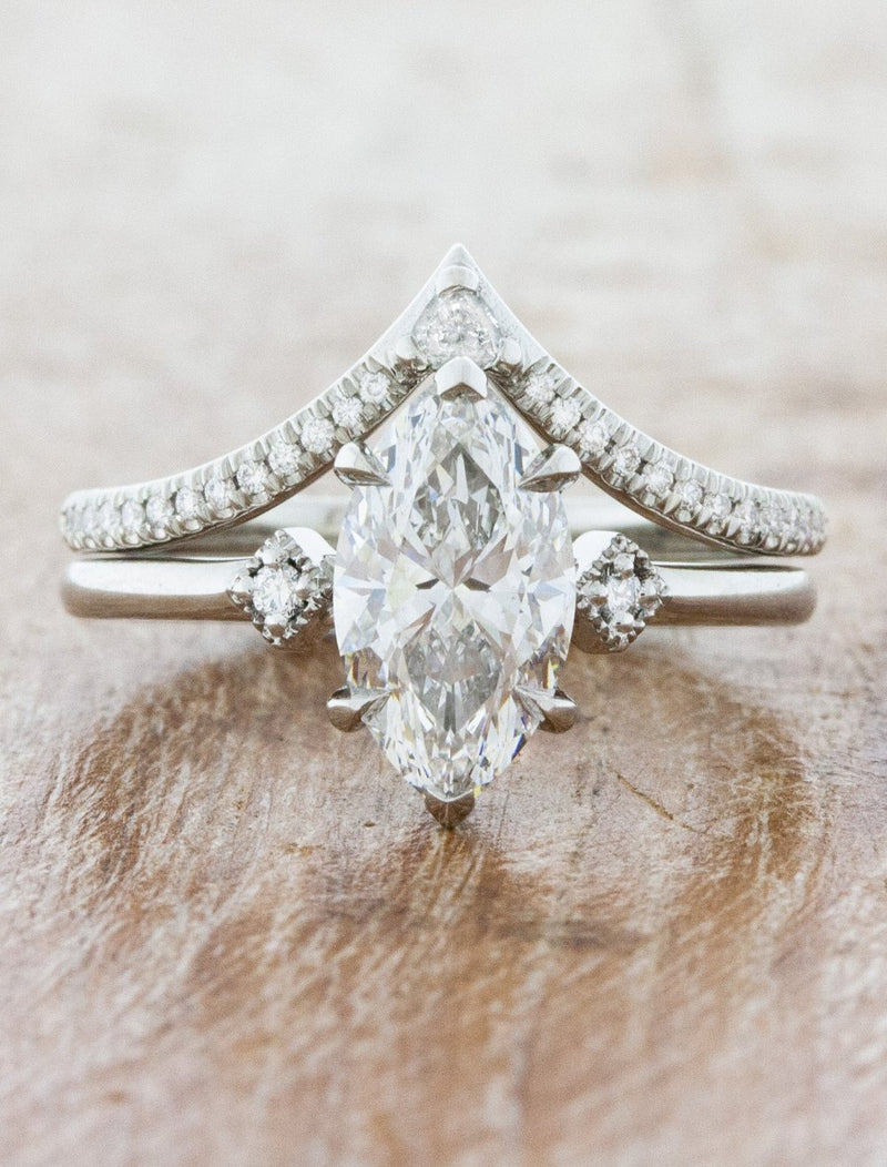 caption:Stacked with Kia wedding band in platinum