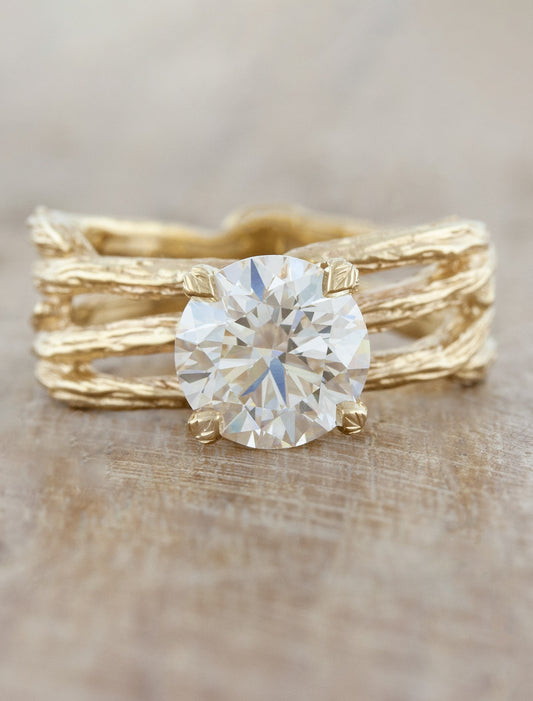 caption:Shown with 2ct round diamond in 14k yellow gold