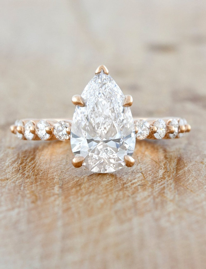 caption:Shown with 2.00ct pear diamond in 14k rose gold