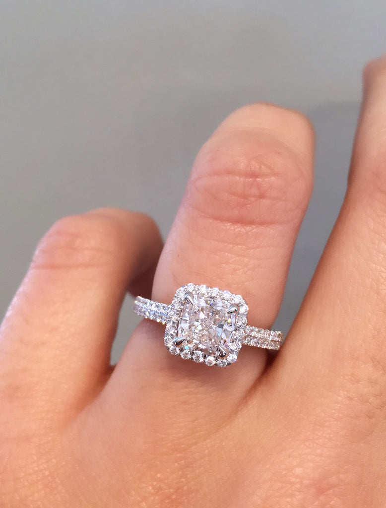 Unique Custom Engagement Rings Ken & Dana Design - Caroline top view;caption:1.90ct. Cushion Cut Diamond 14k White Gold