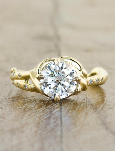 Nature inspired engagement ring;caption:1.00ct. Round Diamond 14k Yellow Gold