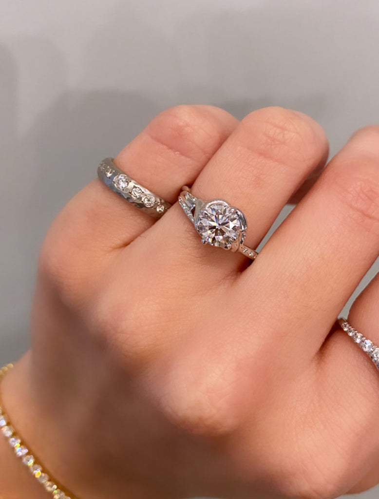 Unique nature inspired engagement ring;caption:1.25ct. Round Diamond 14k White Gold