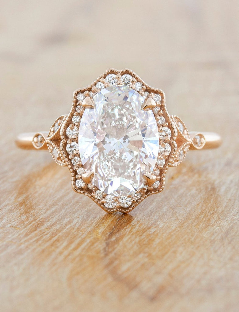 Fiona: Oval Halo Diamond Rose Gold Engagement Ring | Ken & Dana Design