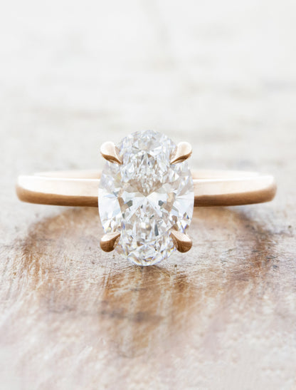 caption:Shown with 1.90ct oval diamond in 14k rose gold