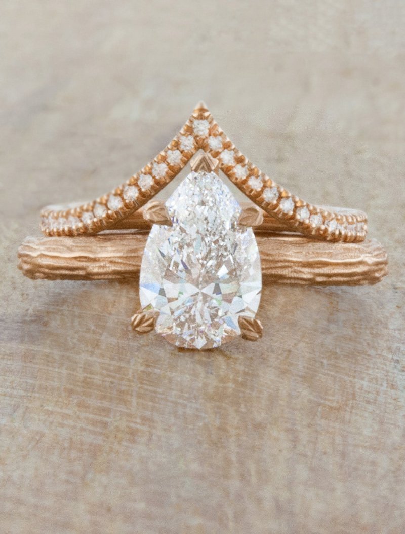 caption:Shown with Alexia wedding band in 14k rose gold