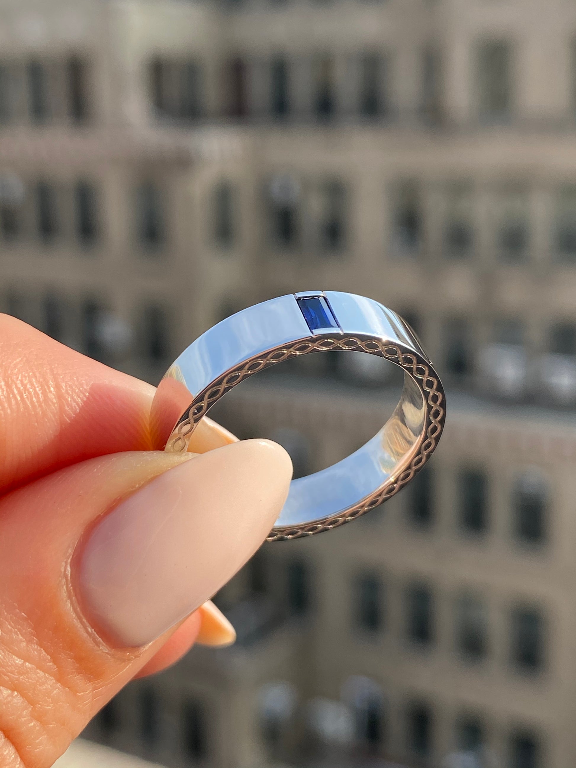 Belkin: Modern Men's 5mm Wedding Band, Baguette Shaped Diamond