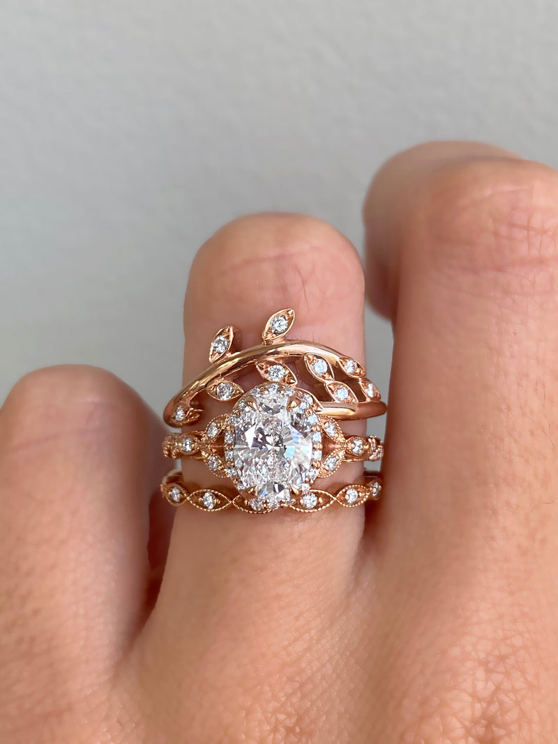 caption:Stacked with Sasha & Lusia wedding bands in 14k rose gold