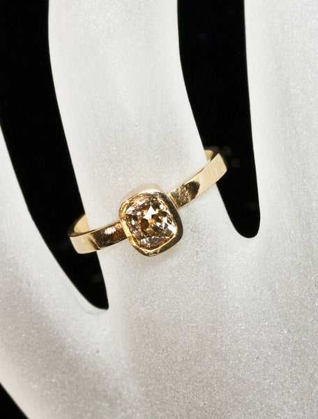 Unique Engagement Rings by Ken & Dana Design - Indira hand view;caption:1.20ct. Old Mine Cut Diamond 14k Yellow Gold