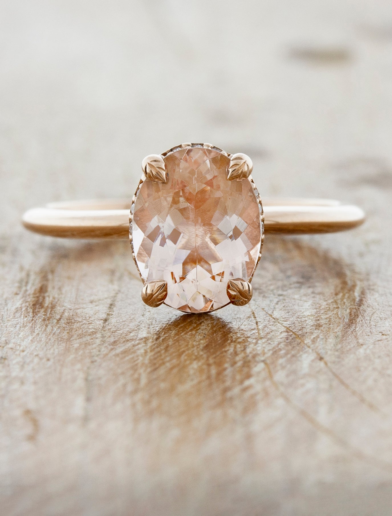 caption: Shown in 14k rose gold with a 9x7mm morganite