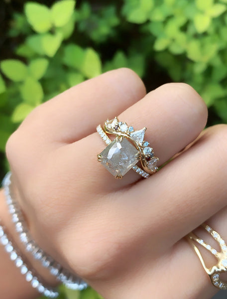 Radiant Rough Diamond Engagement Ring, Double Prongs 