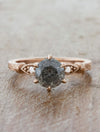 caption:Shown with 1ct round salt & pepper diamond in 14k rose gold