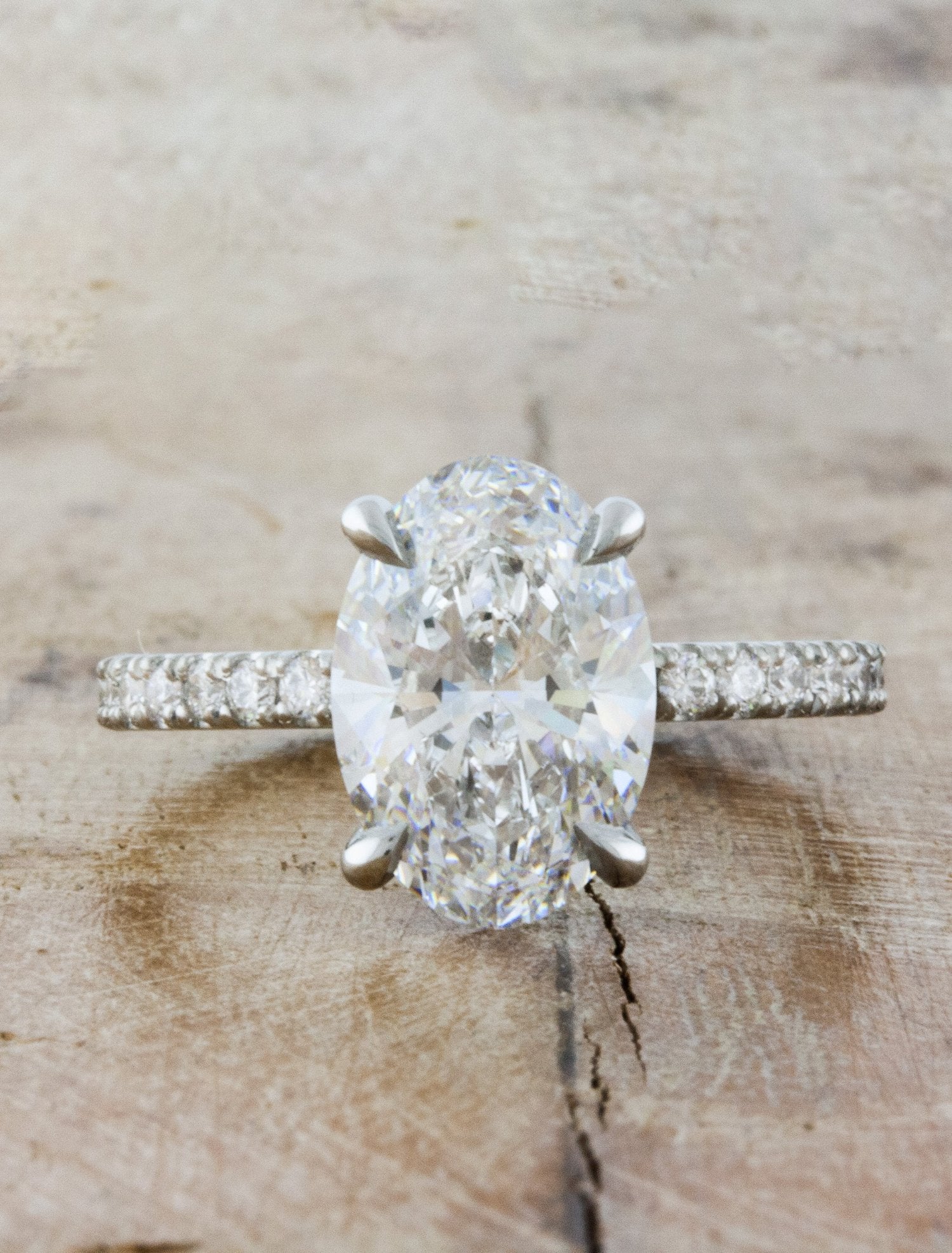 Jessie: Oval Diamond Engagement Ring, Pave Band | Ken & Dana Design