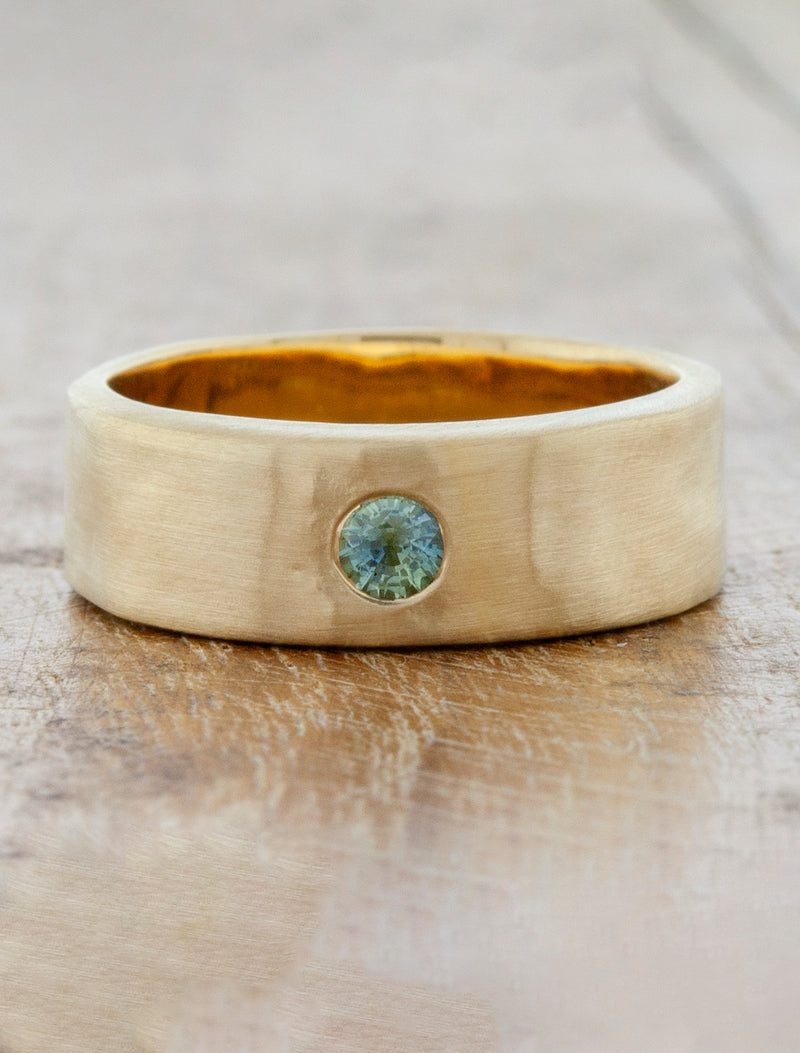 caption:Customized with sapphire (shown in 7mm width in 14k yellow gold)