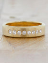 caption:Shown in 6mm and 14k yellow gold, all brushed finished customized with diamonds