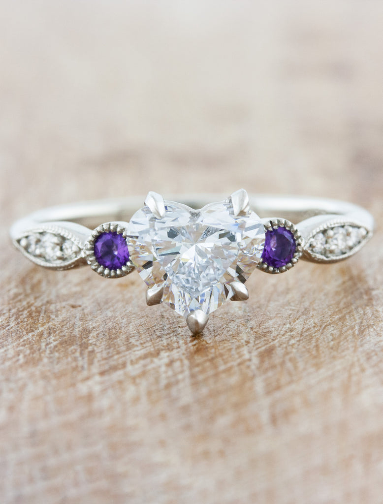 caption:Shown with 1.0ct heart diamond, customized with amethyst