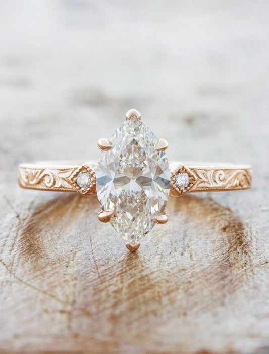 caption:Shown with 1.50ct marquise diamond in 14k rose gold