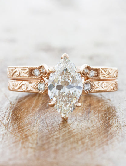 caption:Stacked with Lola engagement ring in 14k rose gold