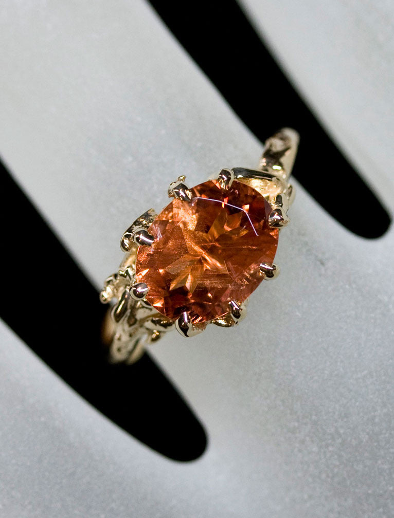 sunstone engagement ring, organic band - amber colored gemstone