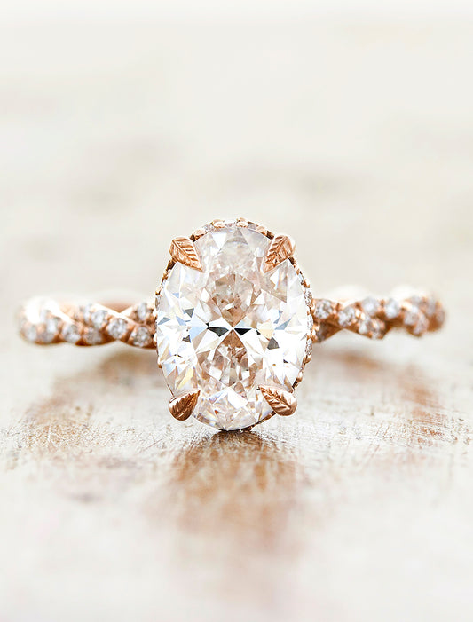 caption:Shown with 1.7ct oval diamond in 14k rose gold