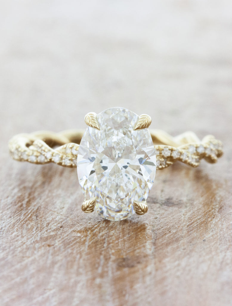 Melody: Oval Solitaire Engagement Ring with Pavé Twisted Band | Ken ...