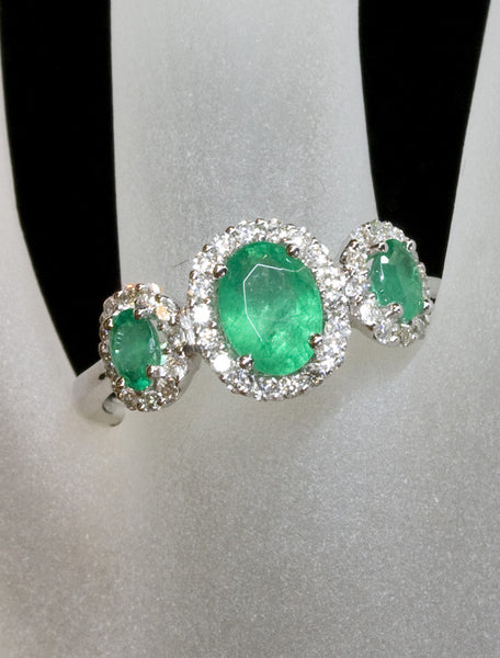 Emerald Multi Stone Halo Engagement Ring