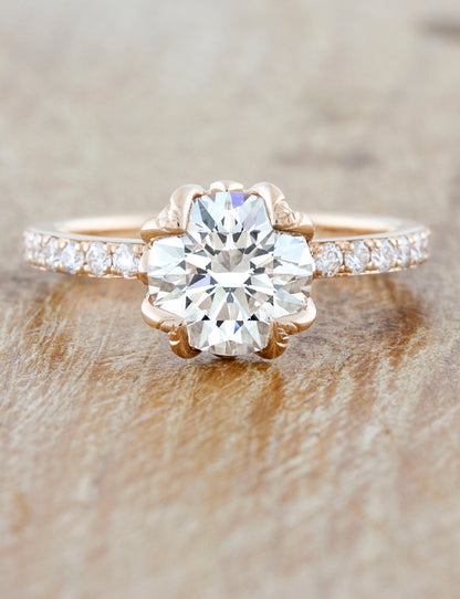 caption:Shown with 1.50ct round diamond in 14k rose gold