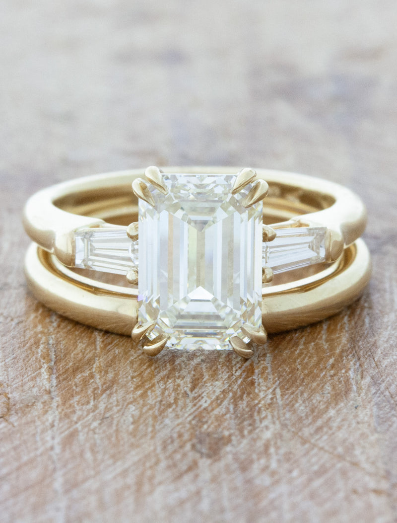 caption:Stacked with Lucille engagement ring in 14k yellow gold